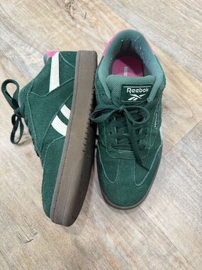 Reebok Green Suede Sneakers with Pink Insole